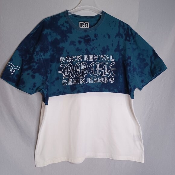 Rock Revival Other - Rock Revival Shirt Mens XXXL Blue Green/White Thick Pullover T-Shirt Streetwear